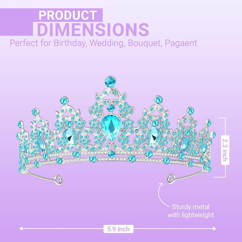 Queenship Tiara Crown for Women, Queen Tiara for Birthday Prom Bridal Party Custome Blue - Image 2